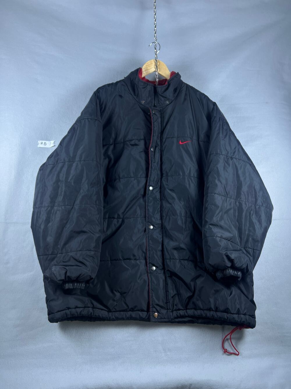Vintage 90s Nike Puffer Jacket Mens XL Black Red Swoosh Logo Insulated Oversized
